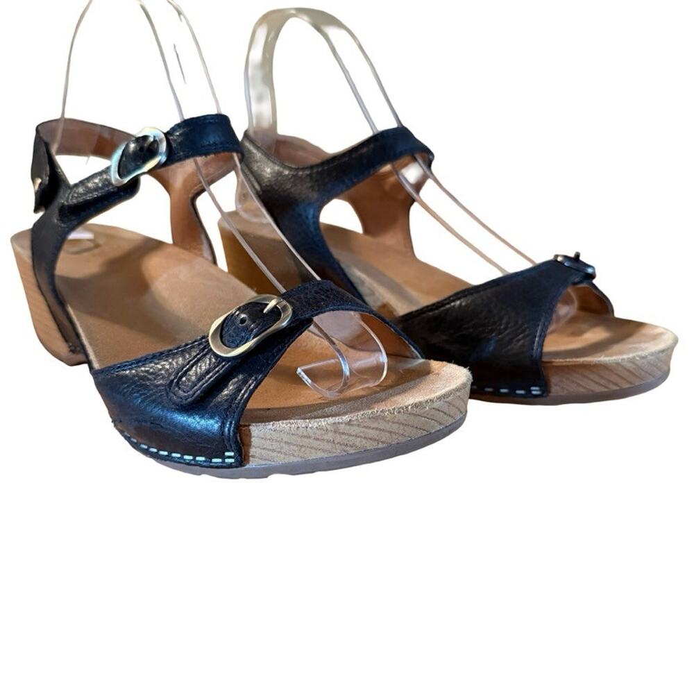 Dansko Tricia Black Wedge Ankle Strap Comfort Sandals Shoes sz 40 / 9.5 / 10